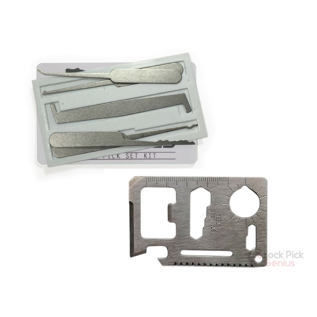 Wallet Size Lock Pick Set 5pcs tools with 10 in 1 Multitool