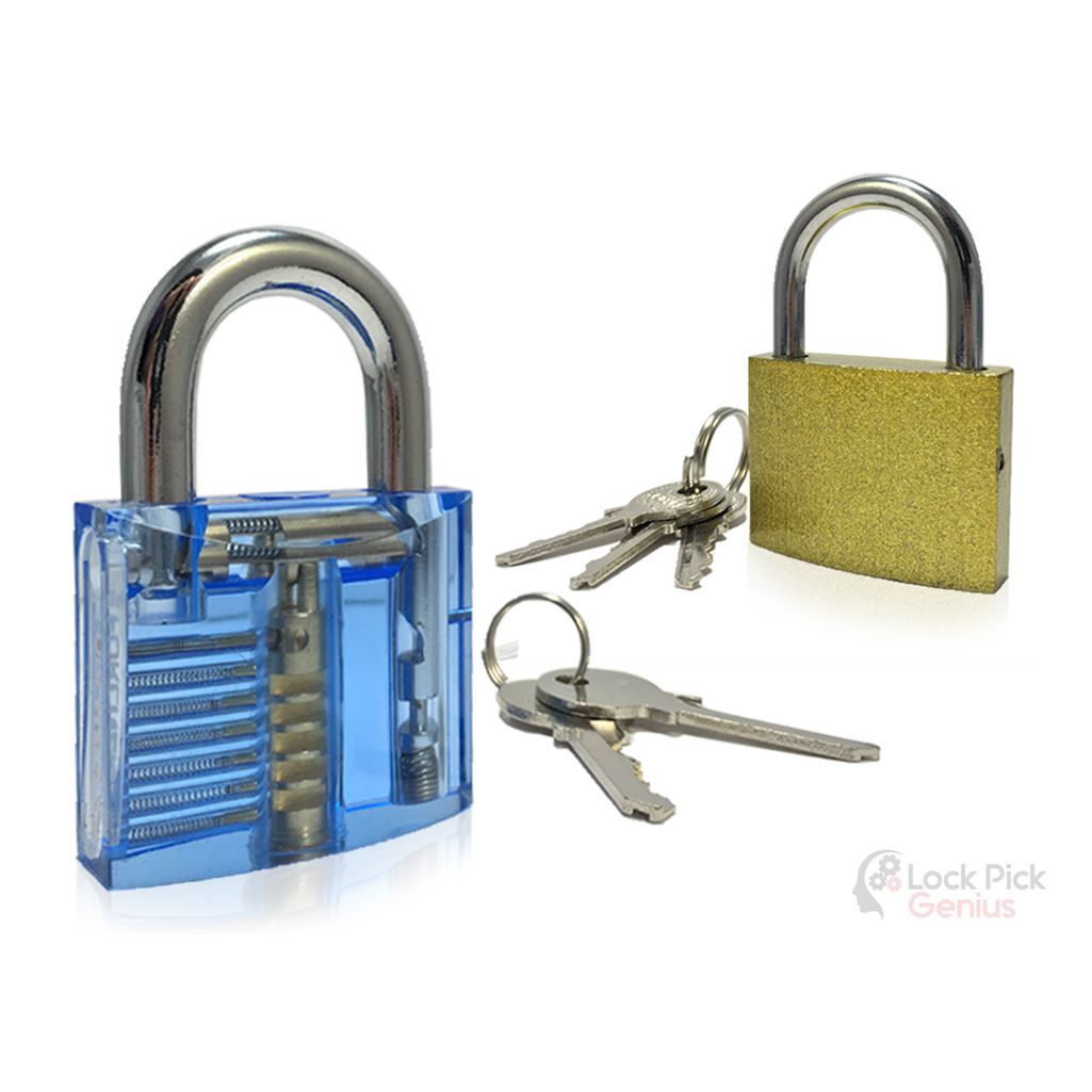 2 Practice Locks: Transparent Blue Tumbler Practice Padlock and Real Lock Practice Lock with Keys