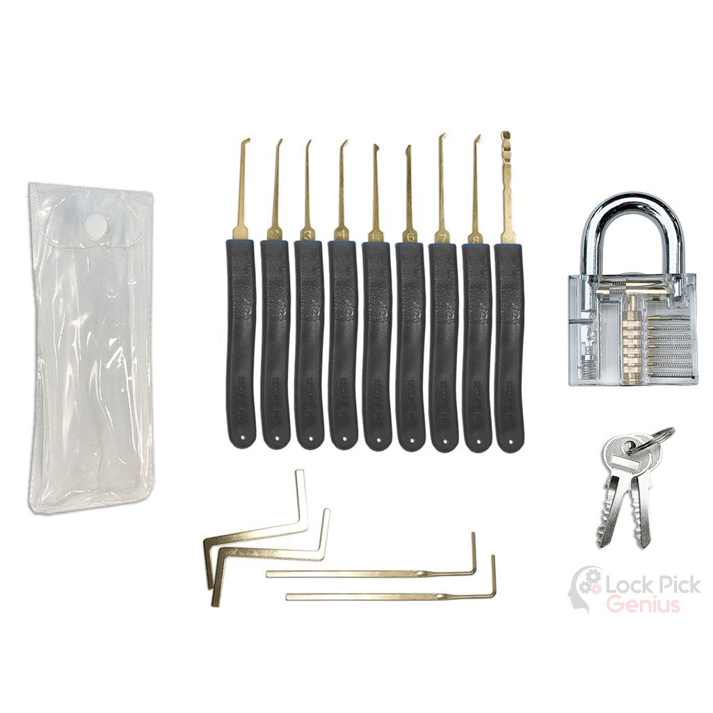 Forenzics™ 13 Piece Black Lock Pick Set with 1 Practice Lock in Clear Case Lock Pick Set lockpickgenius