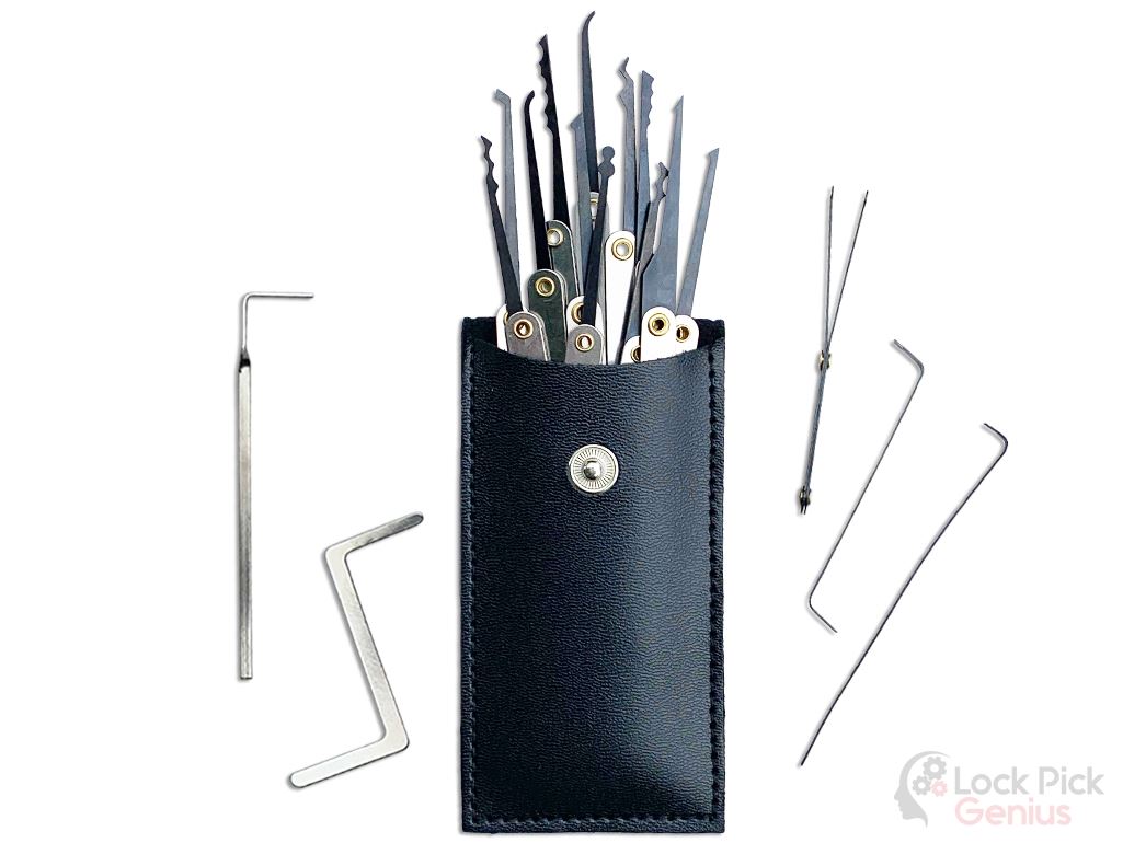 Leather Pouch with 17 Piece Lock Picking Tools