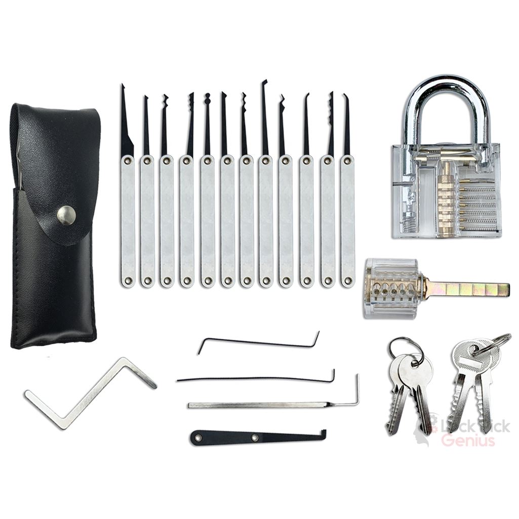 Complete 17 Piece Lock Pick Set with Practice Padlocks and Keys