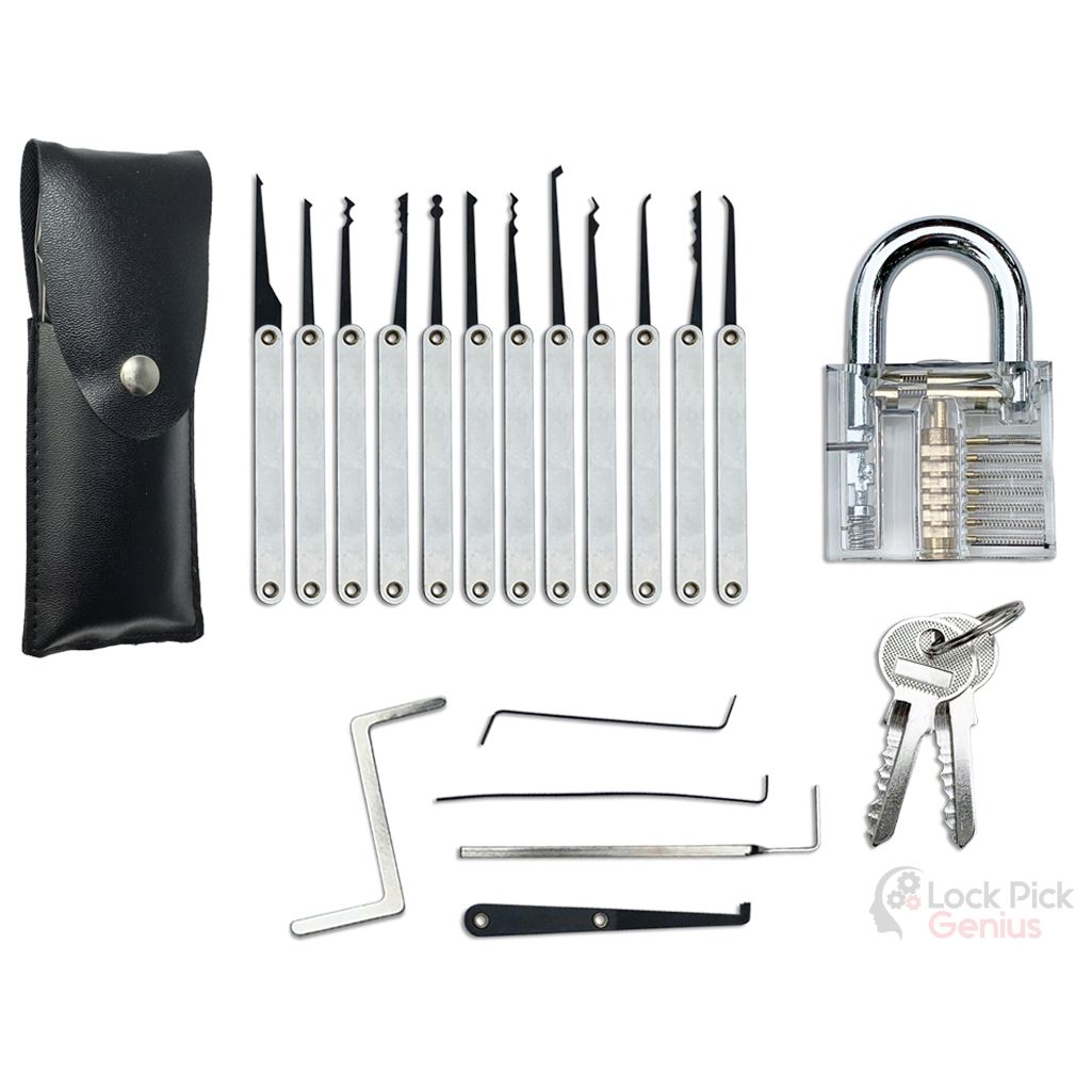 Complete 17 Piece Lock Pick Set with A Transparent Practice Lock