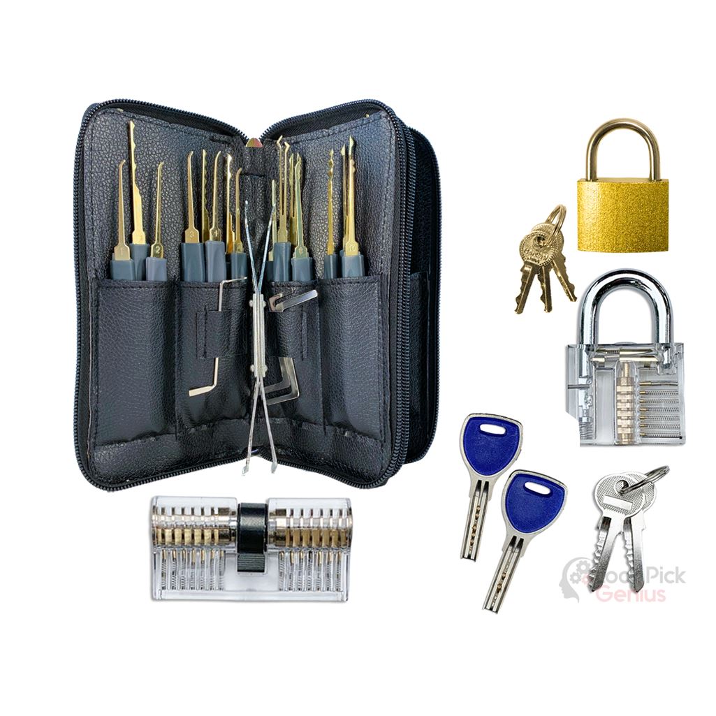 25 Piece Training Lock Pick Set with 3 Practice Locks for Lock Picking Training
