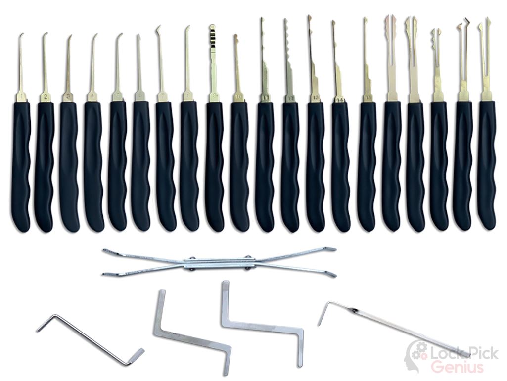 Complete 25 Piece Lock Pick Training Set with 4 Practice Locks
